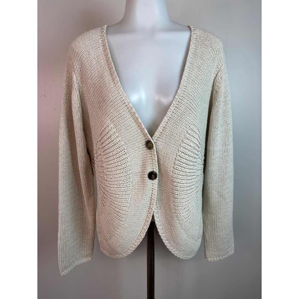 Coldwater Creek Cardigan Large Cream V-Neck Knit Button Sweater Women